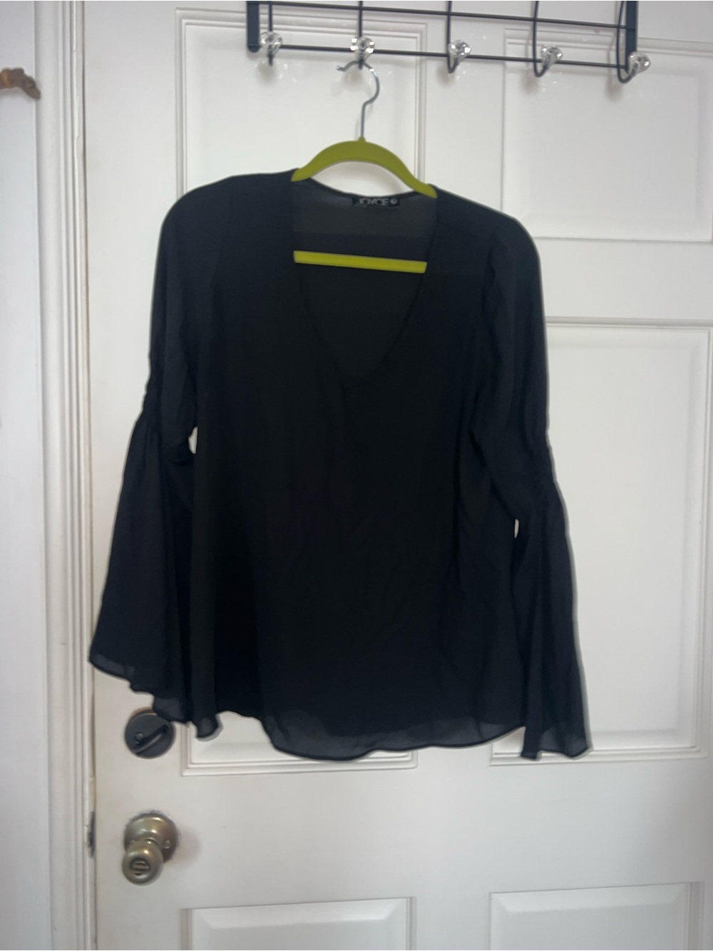 Black V-Neck Long Sleeve Women's Top